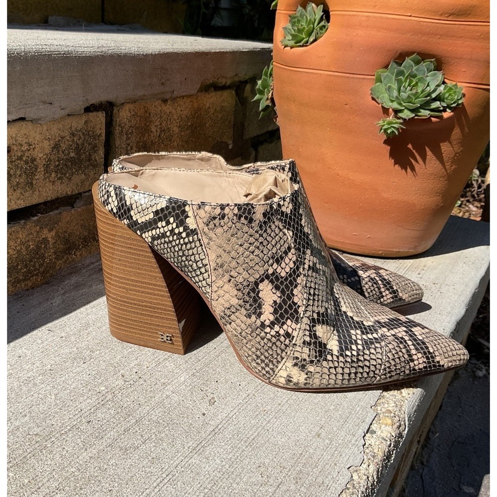 Sam Edelman Reverie Size 10M Mules Heel Block Pointed Toe Women's Snakeskin